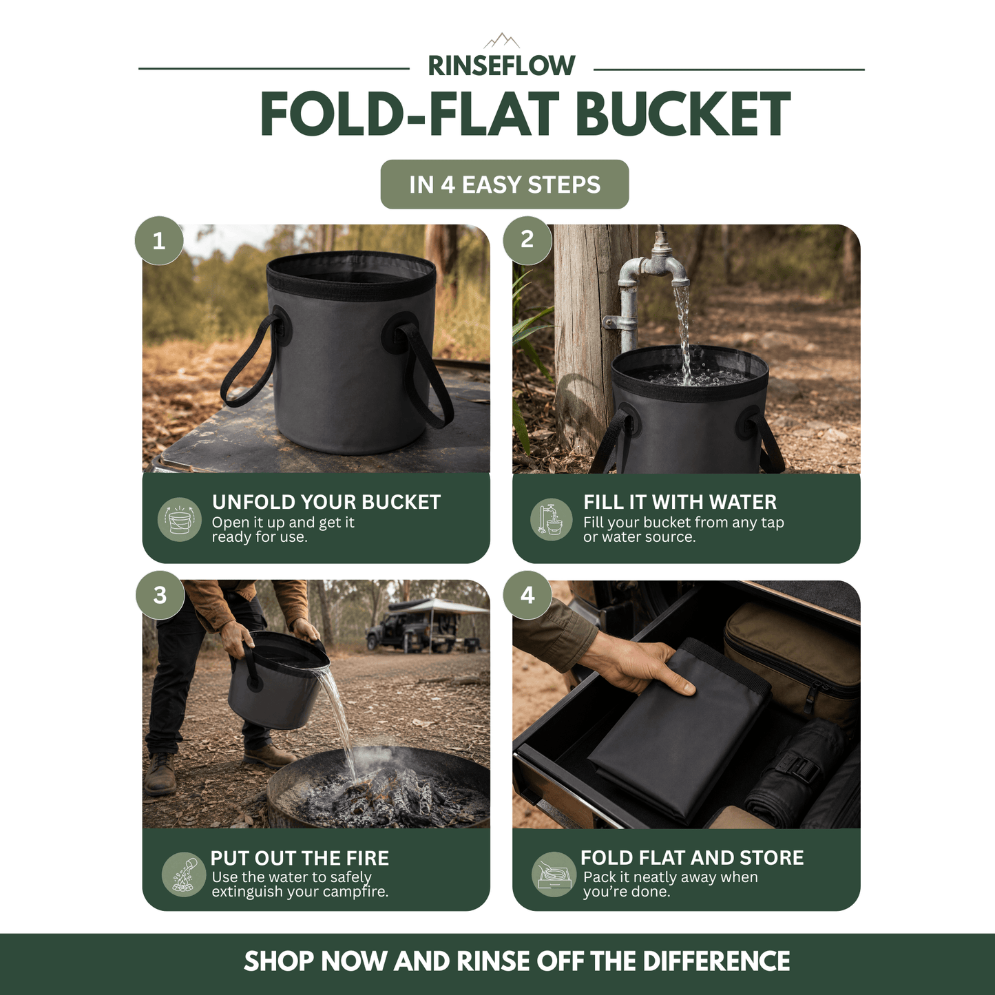 TrailBuilt Fold-Flat Water Bucket