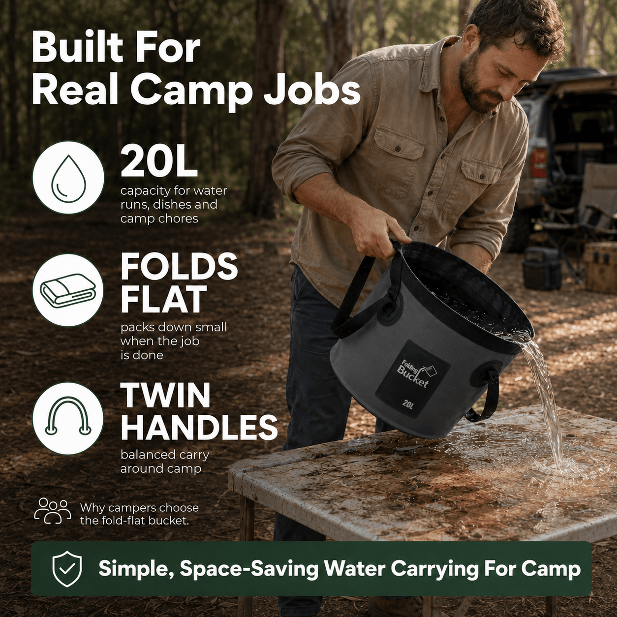 TrailBuilt™ Fold-Flat Water Bucket